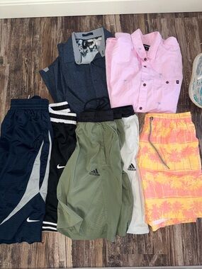 Men’s 8pc Clothing Lot: Nike Basketball, Adidas, Hurley Palm Print, 7 Diamonds